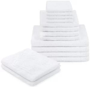 Set super de 14 prosoape de baie din bumbac Tango Hotel, albe, 400 g/m²