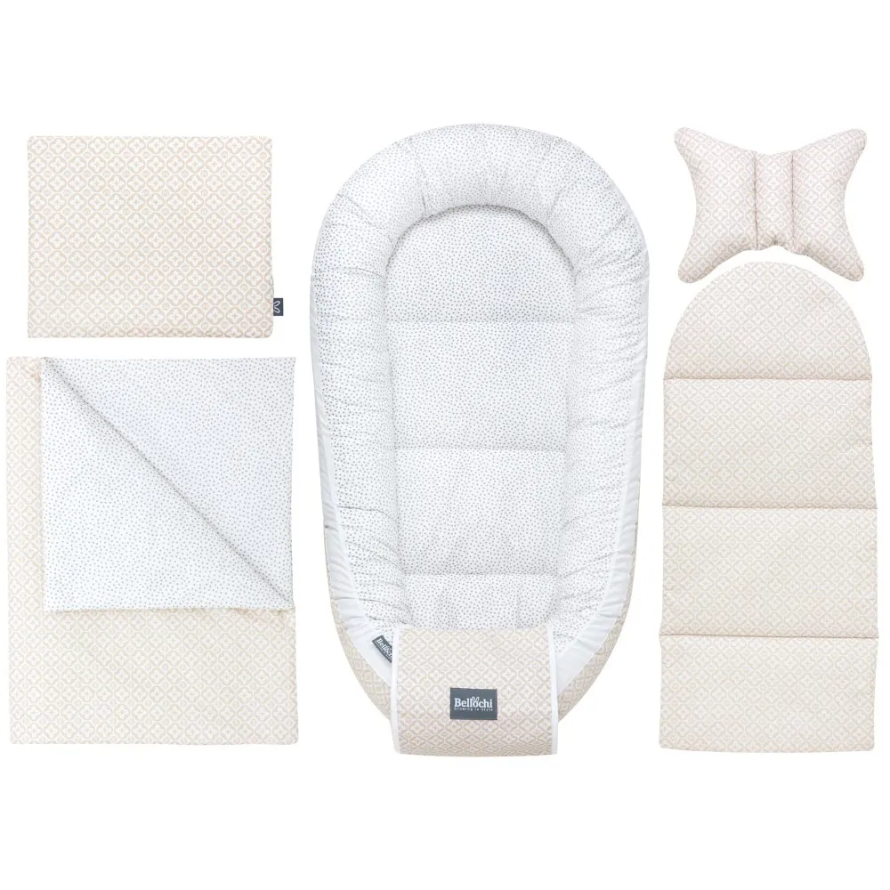 set de cuib pentru bebeluși 90×60 cm, set de duș pentru bebe beige LUI Dots