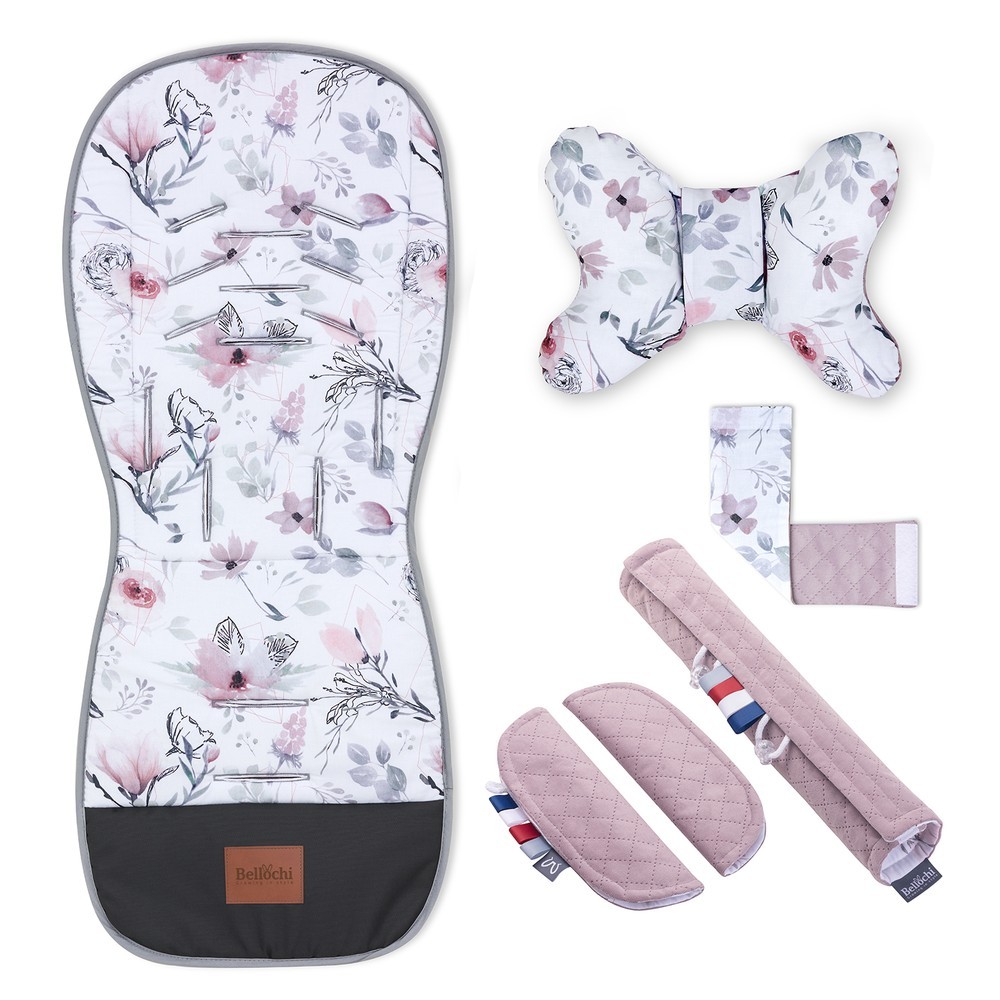 Set de căptușeală universal pentru cărucior Bellochi cu accesorii superbe, dublu-față magnolia